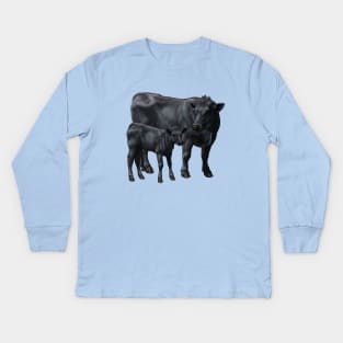 Black Angus Cow and Cute Calf Kids Long Sleeve T-Shirt